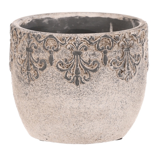 Obal na květiny - beton, ozdobné ornamenty, šedý