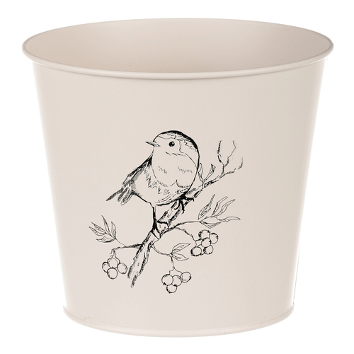 Obal kovový - motiv ptáčka, barva krémová