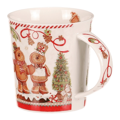 Hrneček vánočně malovaný v kulaté dóze - porcelán, barevný