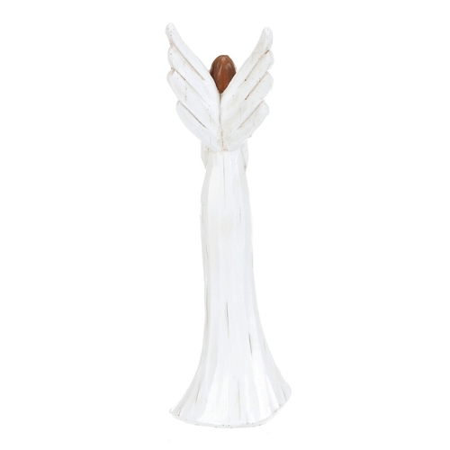 Anděl - figurka z polyresinu, imitace dřeva, vel. S, bílý