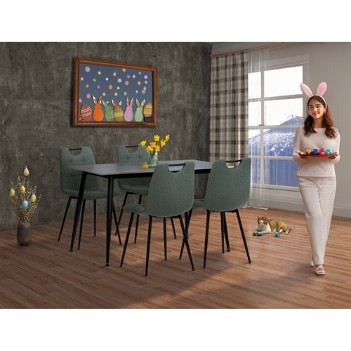 Jídelní set s 4 židlemi, 130x70x76cm, keramika, mramor, ASE-1001 GRN2