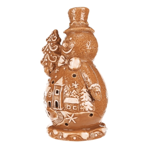 Sněhulák perníkový - keramika, LED osvětlení, hnědý