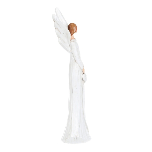 Anděl - figurka z polyresinu, imitace dřeva, vel. S, bílý