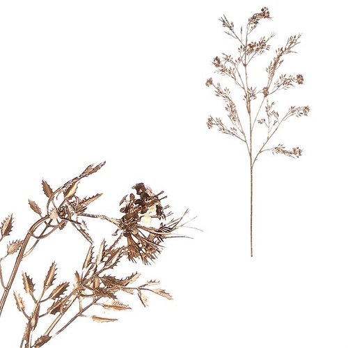 Umělá větev - drobné lístky a květy, zlatá