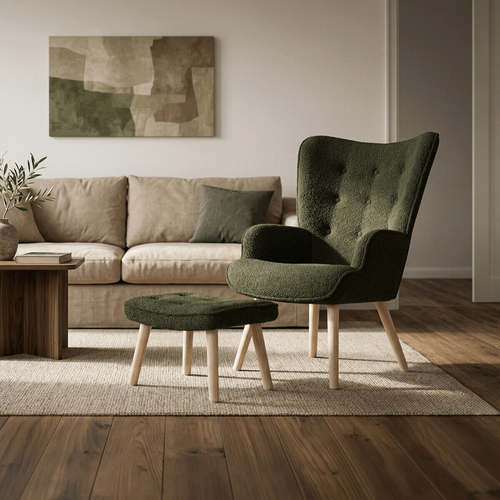 Relaxační křeslo, zelená, látka bouclé, AK-319 GRN2