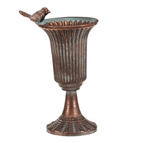 Číše kovová - 25 cm, s ptáčkem, barva měděná