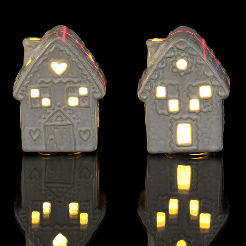 Domeček keramický - nízký, LED osvětl., mix 2, krémový, cena za 1 ks