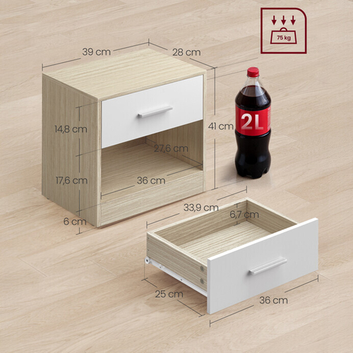 Odkládací stolek 39x28x41cm, mdf, bělený dub, ANT-E1081 BUK