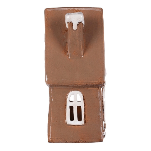 Domeček keramický - zdobený, na čajovou svíčku, hnědý