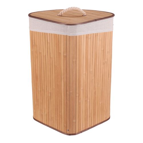 Koš prádelní - bambusový, rohový s víkem, přírodní