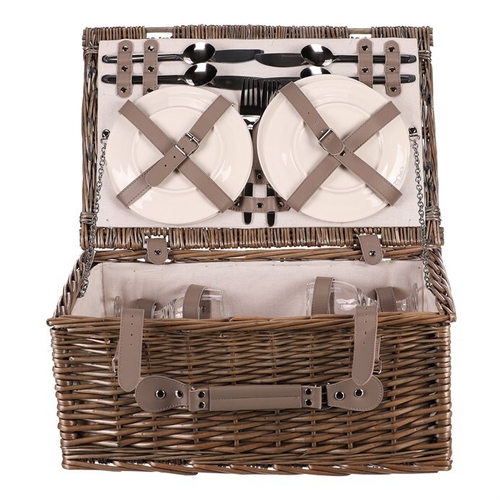 Koš piknikový - s vybavením pro 4 osoby, proutěný, barva šedá