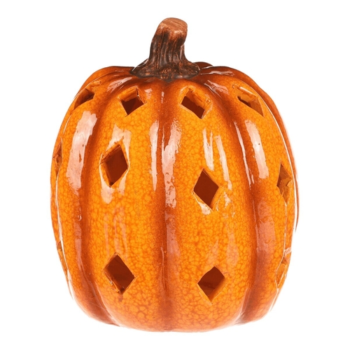 Dýně s otvory - keramika, LED osvětlení, žlutá