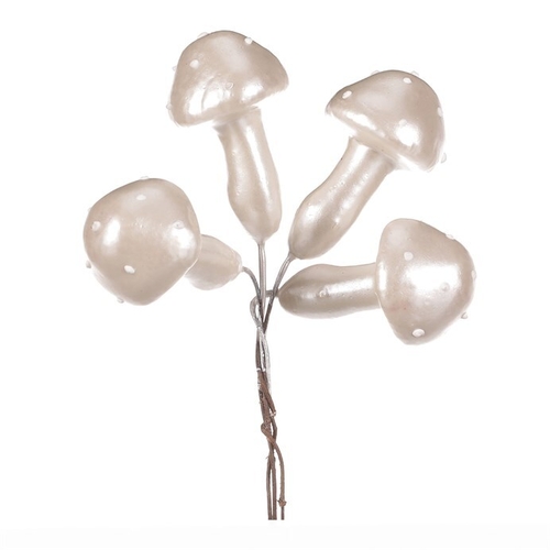 Houby na drátku, barva bílá perleť, cena za balení (24 ks)