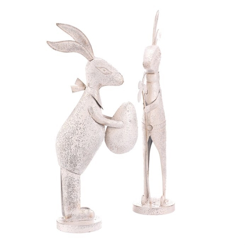 Zajíc kovový - s patinou, bílý, vel. S, mix 2, cena za 1 ks