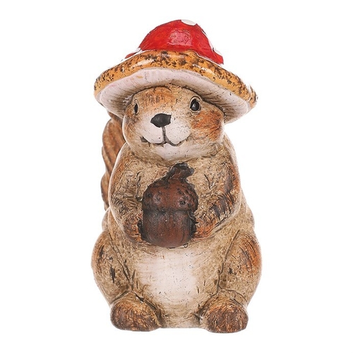 Veverka s houbovým kloboučkem - keramická figurka, menší