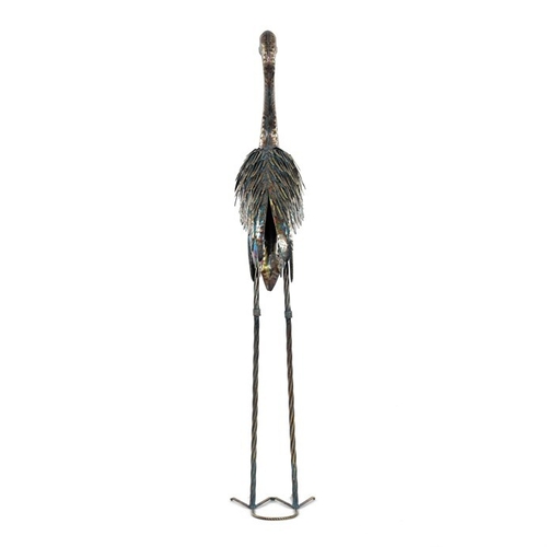 Volavka - 115 cm, kovová dekorace, měděná s barevnými skvrnami