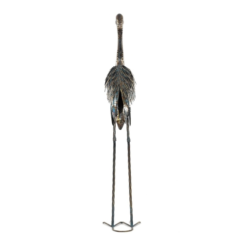Volavka - 115 cm, kovová dekorace, měděná s barevnými skvrnami