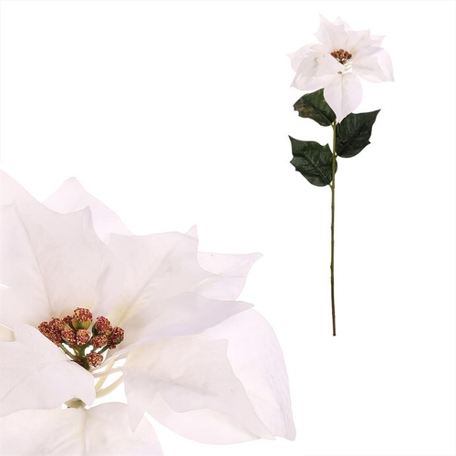 Vánoční růže - umělá řezaná s listy, bílý květ