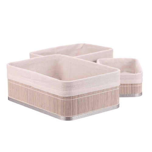 Koš regálový - bambus, šedý, cena za sadu 3 ks