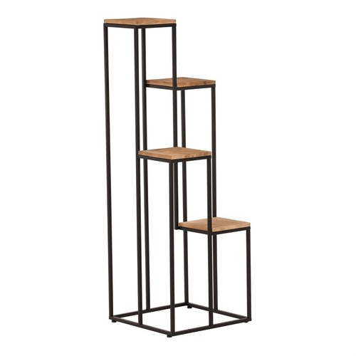 Stojan na květiny - 4 patrový, kov a dřevěná deska