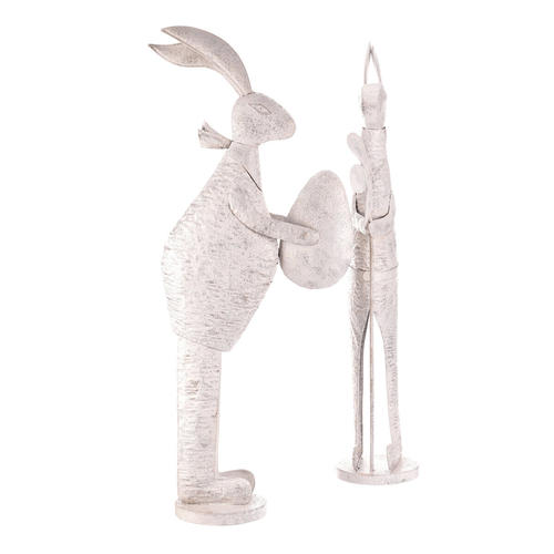 Zajíc kovový - s patinou, bílý, vel. L, mix 2, cena za 1 ks