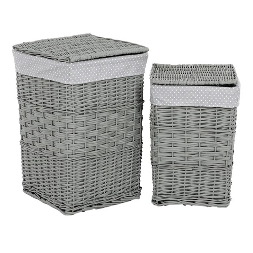 Koš prádelní - proutí, šedý, s víkem, cena za sadu 2 ks