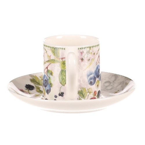 Hrneček s podšálky po 2 kusech - dárkový set, porcelán, bílý s lesními plody