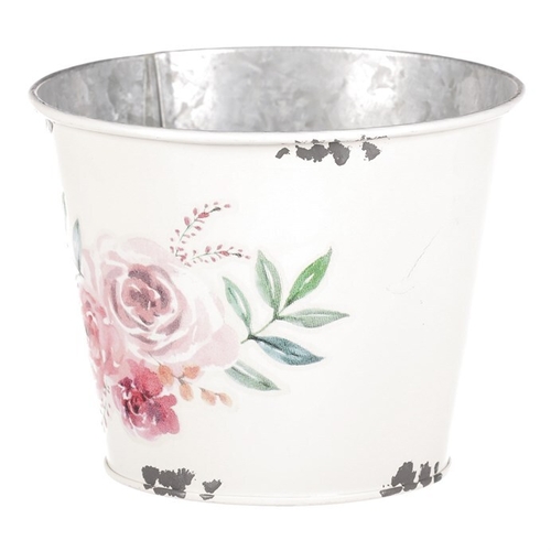 Kovový obal na květiny, design s růžemi.