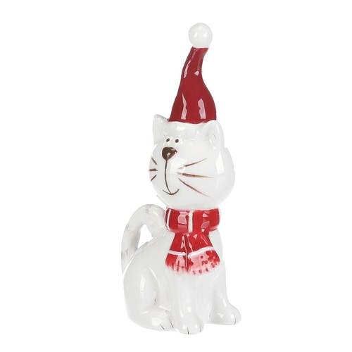 Kočka se šálou - keramická figurka, vel. S, červeno-bílý