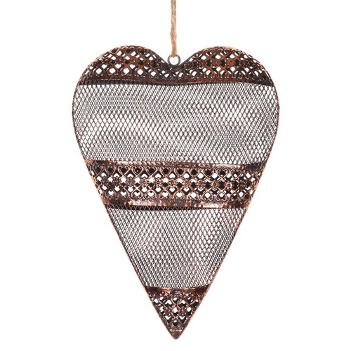 Srdce kovové - závěsná ozdoba, barva měděná