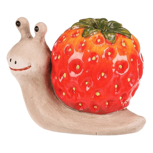 Šnek jahodový - keramická figurka, barva krémovo-červená
