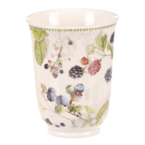 Hrneček v dárkové dóze - porcelán, bílý s lesními plody