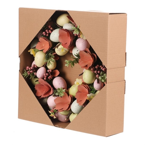 Věnec velikonoční - pr. 33 cm, mix umělých květin a vajíček