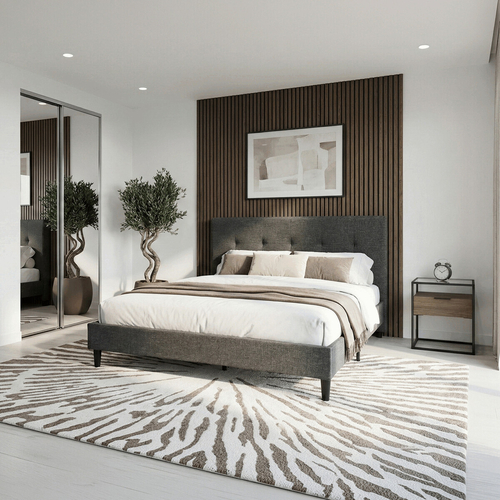 Dvoulůžková postel, látka, šedá, BED-M180 GREY2