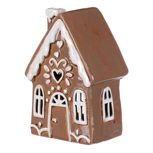 Domeček keramický - zdobený, na čajovou svíčku, hnědý