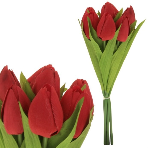 Tulipán - umělá kytice, 7 květů, barva červená