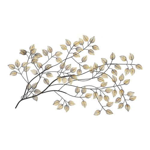Strom kovový - nástěnná dekorace, špičaté lístky, zlatý