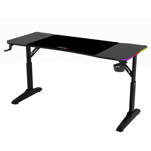Pevný herní stůl 140x60cm, RGB LED, výběr výšky, melamin LT-H1214 BK