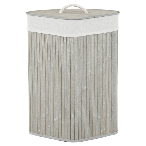 Koš prádelní - bambusový, rohový s víkem, šedý