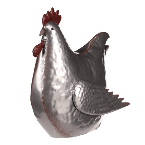 Slepice - kovová dekorace, barva stříbrná