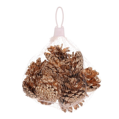 Šišky - pravé borovicové, zlaté, cena za balení (12 ks)