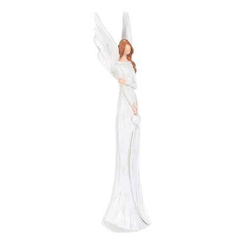 Anděl - figurka z polyresinu, imitace dřeva, vel. L, bílý