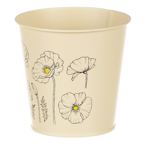 Obal kovový - kulatý s kvetoucím mákem, barva žlutá