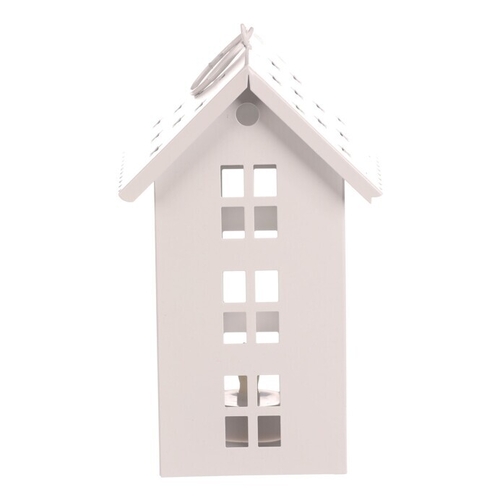 Lucerna mini - kovová, LED svíčka, patrový domek, bílá
