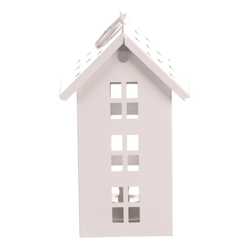 Lucerna mini - kovová, LED svíčka, patrový domek, bílá