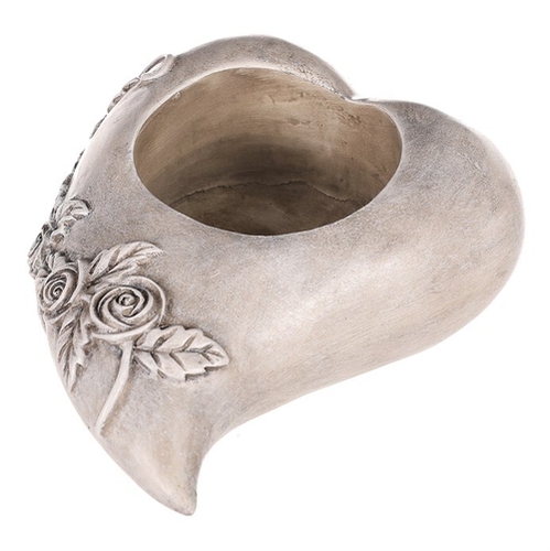 Srdce s růžemi - polyresin, na čaj./LED svíčku, šedé