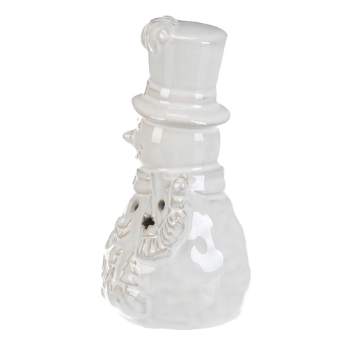 Sněhulák - keramická figurka, LED osvětl., menší, barva krémová