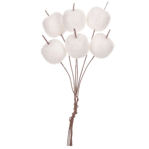 Jablíčka na drátku - bílá, ojíněná, cena za balení (12 ks)