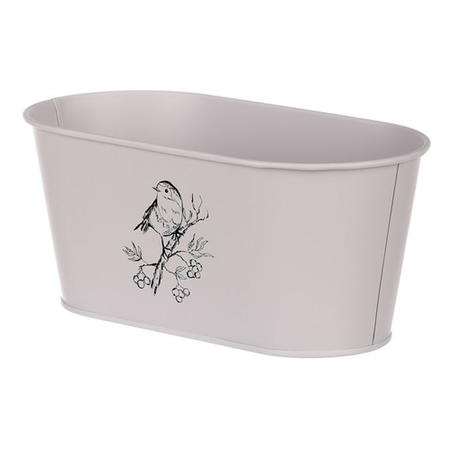 Truhlík kovový - motiv ptáčka, barva šedá