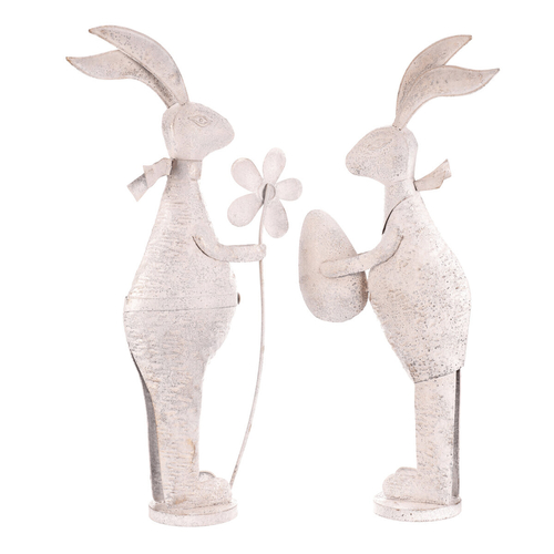 Zajíc kovový - s patinou, bílý, vel. M, mix 2, cena za 1 ks